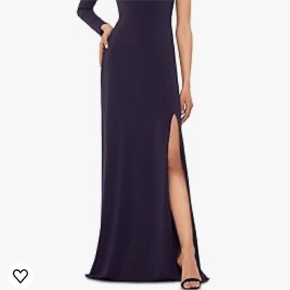 NWT Betsy & Adam Long Jersey Asymmetrical Sleeve Gown - Picture 3 of 10